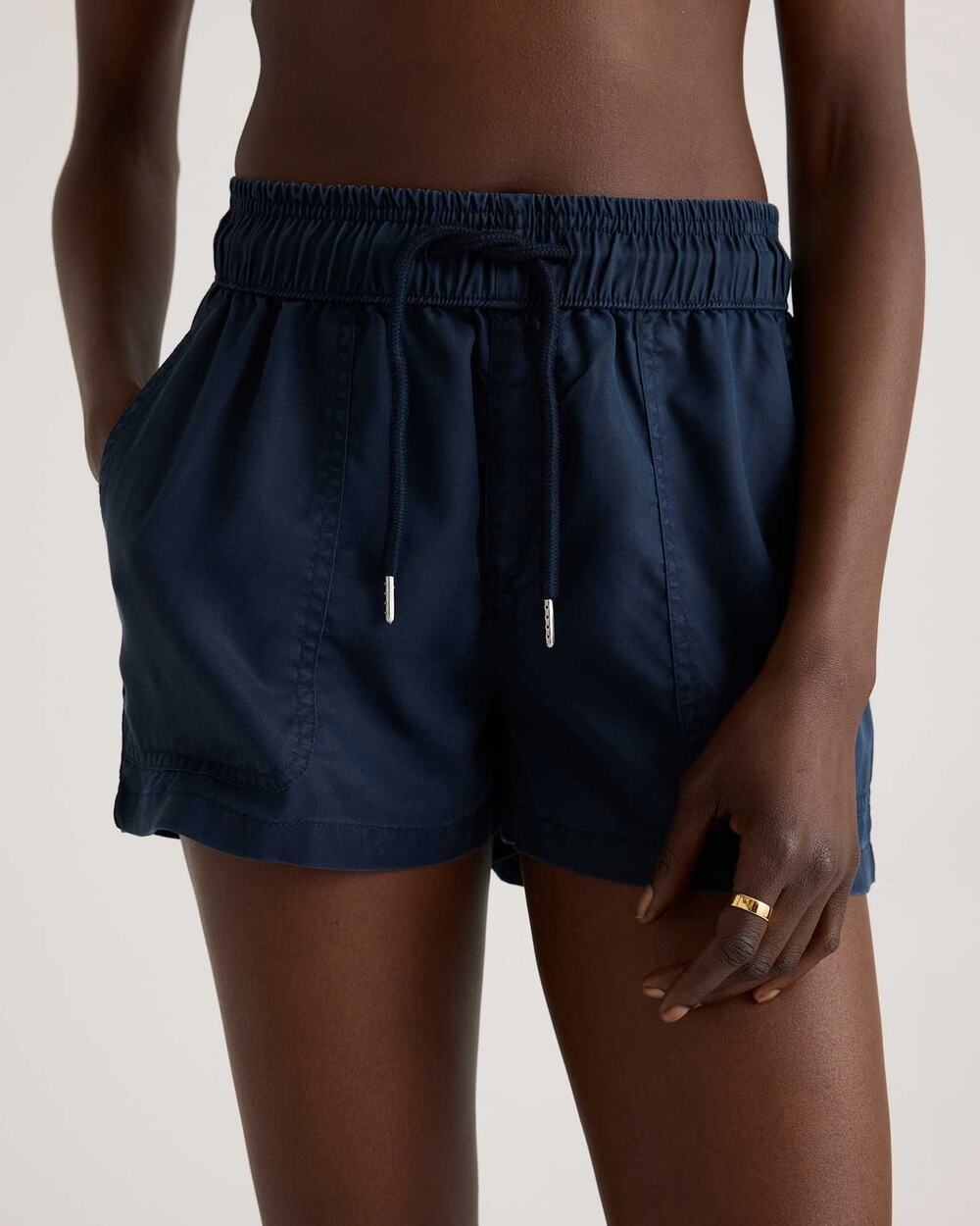 NWT Quince Vintage Wash Tencel Utility Shorts Navy Size M